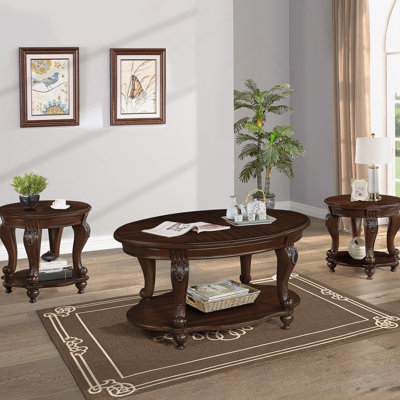 Living Room Coffee Table Set, Coffee Table & Two End Side Table 3-Piece Set For Office