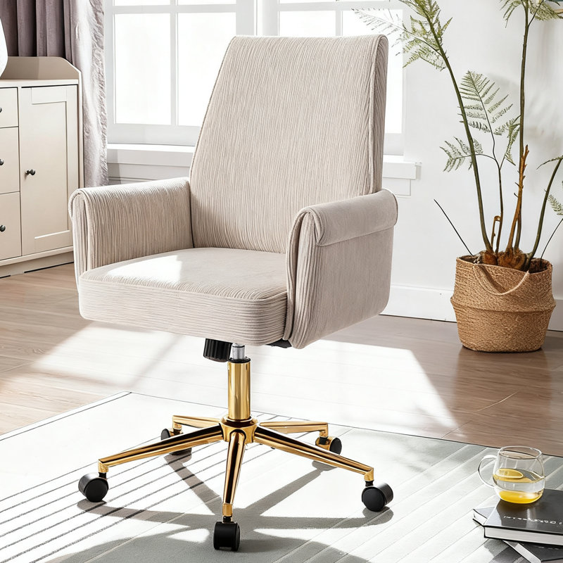 Modern Ergonomic Home Office Chair With Swivel Wheels and Adjustable Height, Beige White