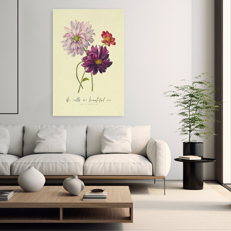 He Calls Me Beautiful One Elegant Romantic Vintage Dahlia Wall Art, 60" H x 40" W