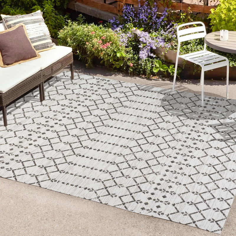 Tapis d'intérieur / extérieur Crompton, Rectangle 10 pi x 14 pi, Crème/noir