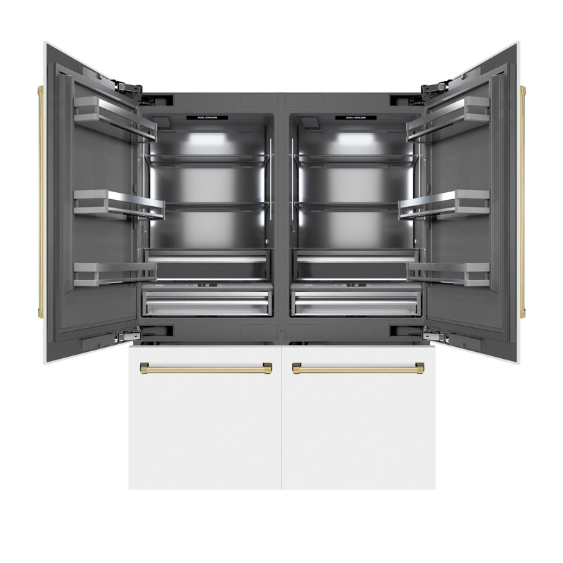 ZLINE Autograph Edition 60 in. 32.2 cu. ft. French Door Built-In Bottom Freezer Refrigerator with Water Dispenser and Ice Maker in Stainless Steel with Graphite Gray Interior and Accents