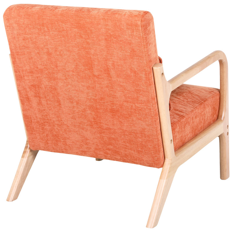 Fauteuil orange de style moderne du milieu du siècle, structure en bois d'hévéa, coussin lombaire amovible, idéal pour le salon, la chambre ou le bureau - Confortable et facile à monter