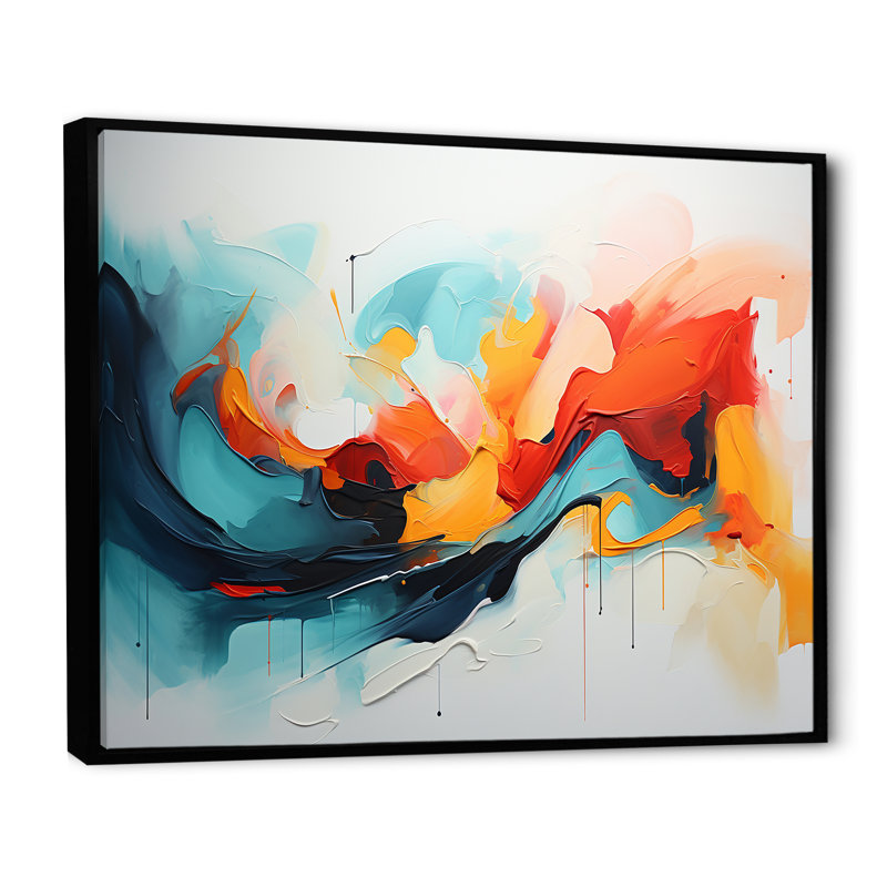 Colorful Abstract Expression II - Peinture abstraite, art mural, H 34 po x l 44 po x P 1,5 po, Cadre flottant noir