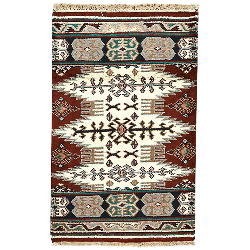 Tapis ivoire et bleu marine noué à la main de haute qualité