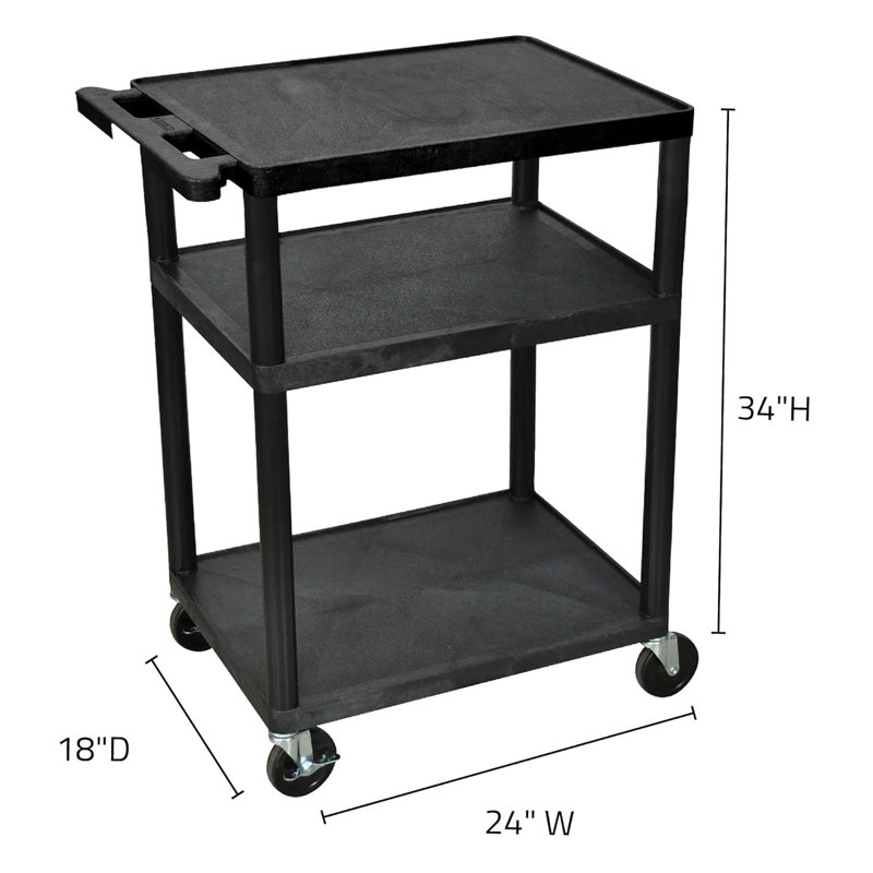 Heavy-Duty Mobile Presentation Cart With 3 Adjustable Shelves For AV Equipment And Office Use