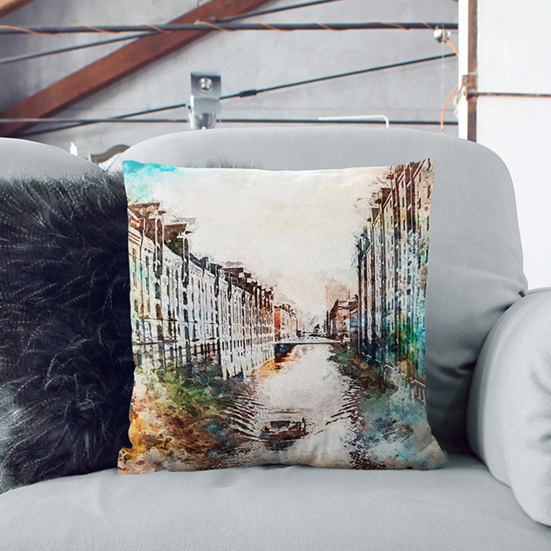 Canal Boat in Hamburg Germany Cushion with Filling
