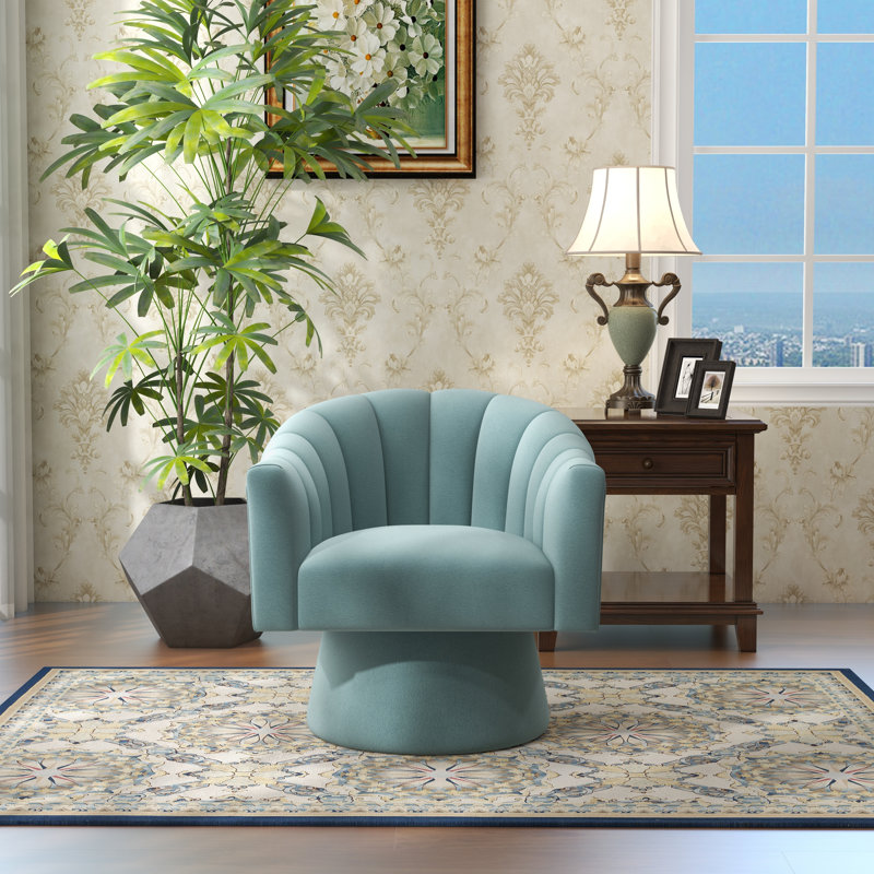 Iryanna 25.2'' Wide Tufted Swivel Barrel Chair, Blue Velvet, 1