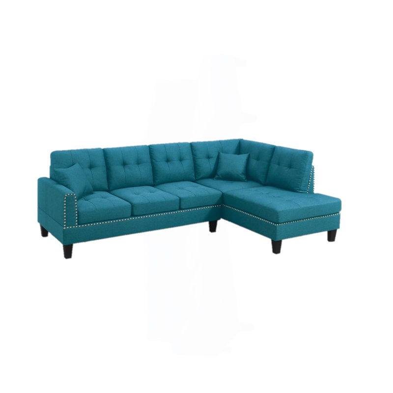 Living Room Furniture 2-PCS Sectional Sofa Set LAF Sofa And RAF Chaise Tweeted-Like Velvet Tufted Couch Nailheads