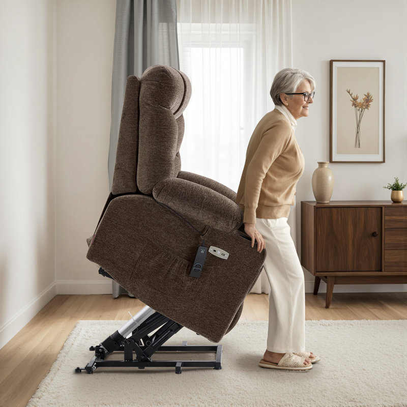 19.7" Seat Wide Small Power Lift Recliner Chair with Extended Footrest & USB and Type-C Charge Ports, Brown