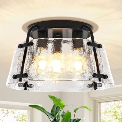 Plafonnier semi-encastré moderne à 3 lumières avec verre martelé noir pour la cuisine
