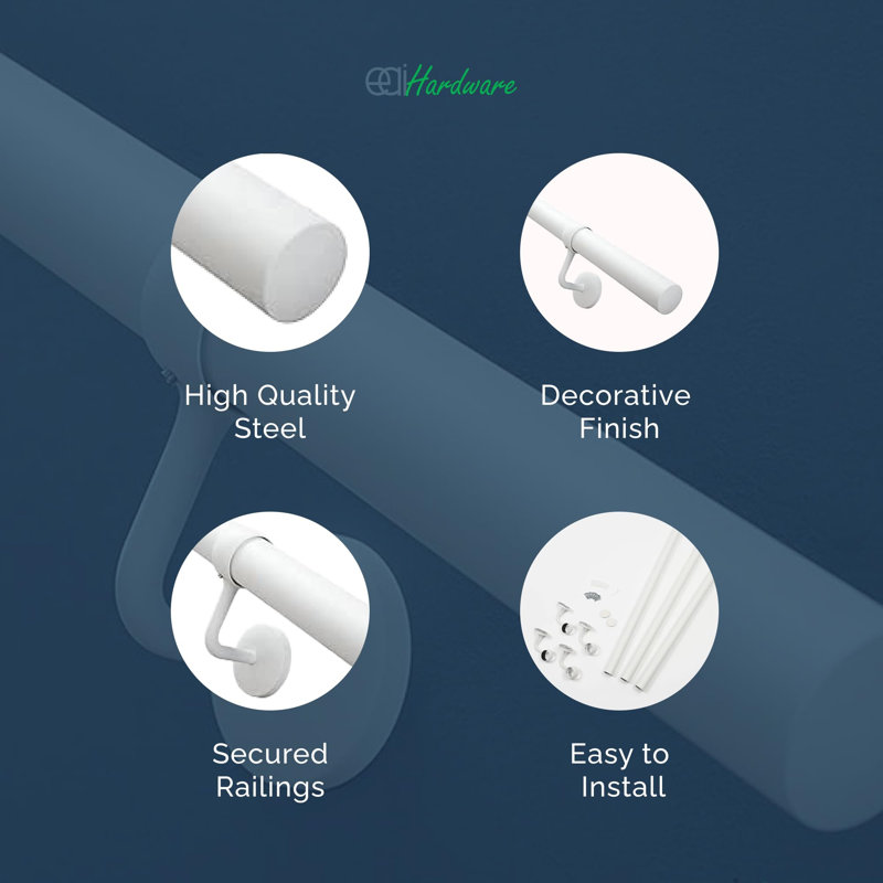 Stair Railing Handrail 3600 Mm | For Indoor Stairs Matt White | Kit Contains 3 Handrails And 4 Handrail Brackets