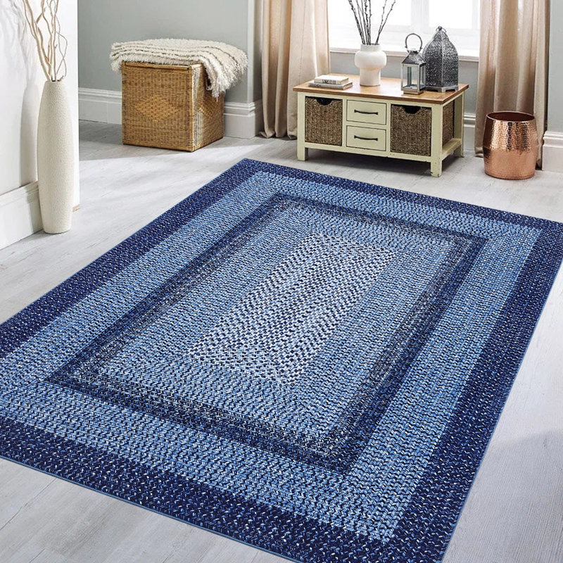 10x13 Large Braided Rug, Washable Area Rug for Living Room, Vintage Accent Rug, Braided Print Carpet, Low Pile Non-Shedding Kitchen Rugs with Non Slip Backing, Aesthetic Foldable Navy Rug