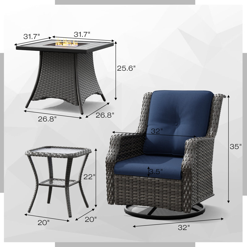 Caperton - Person Patio Conversation Set, Navy
