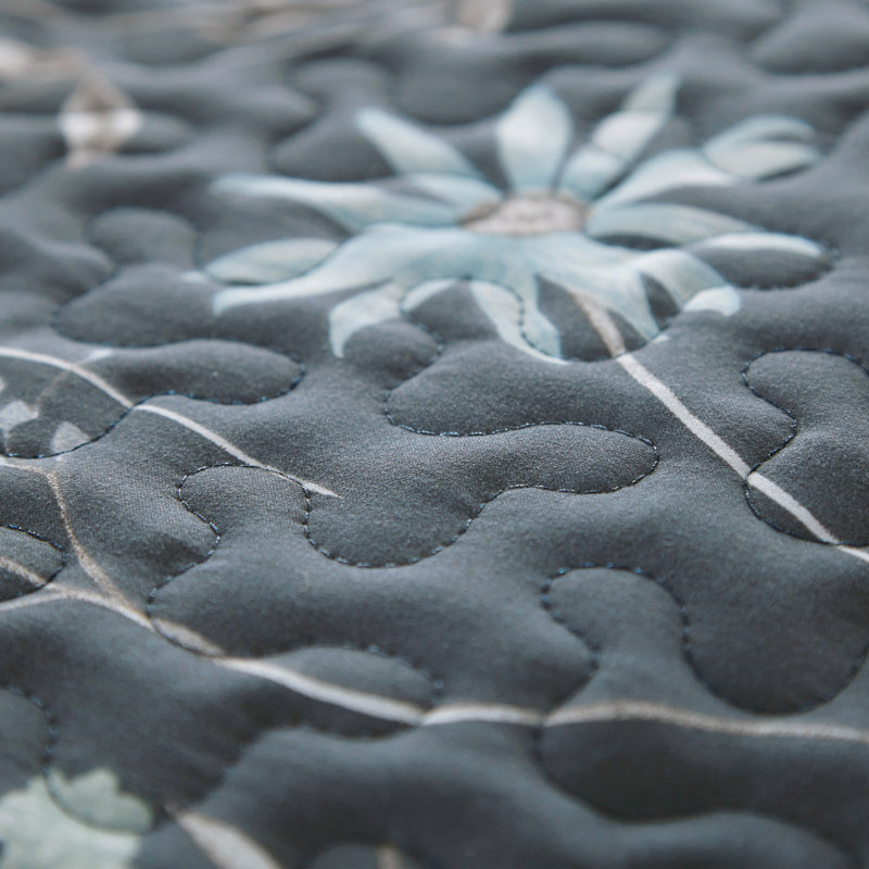 Secret Meadow Microfiber Reversible Quilt Set, Blue, King Quilt + 2 King Shams