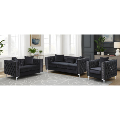 Lyon Velvet 3pc Living Room Set by The Classy Home