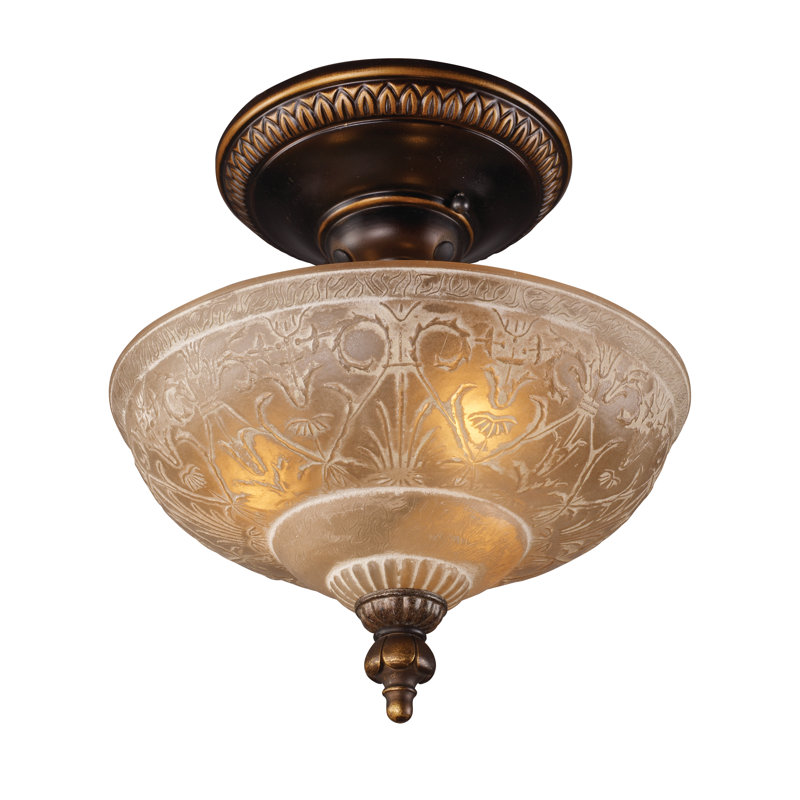 Plafonnier semi-encastré 3 lumières Restoration 12 po - Bronze doré antique