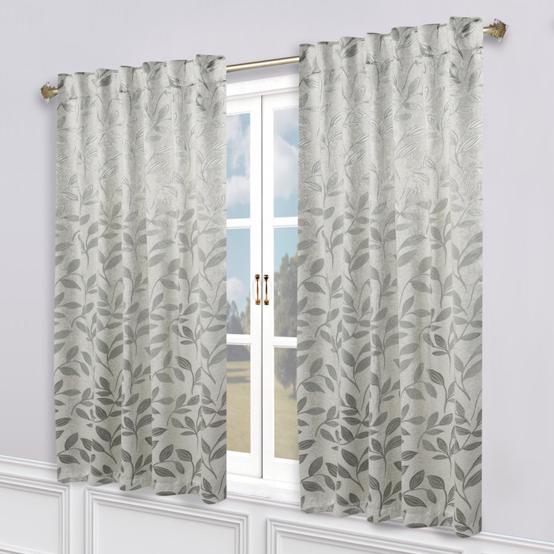  Rideaux occultant 100% polyester à motif de feuilles, Sauge, L 52 po x L 84 po