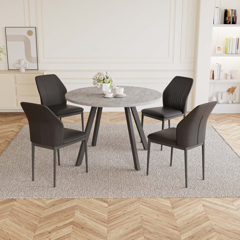 Siefert 35.4'' Round Dining Table Set, Kitchen Dining Table and 4 Dining Chairs, Black, Siefert 5 Piece Dining Set