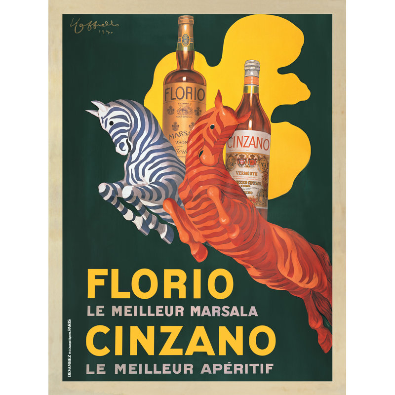 "Florio E Cinzano, 1930" par Leonetto Cappiello - reproduction d'art sur toile tendue, H 24 po x l 18 po