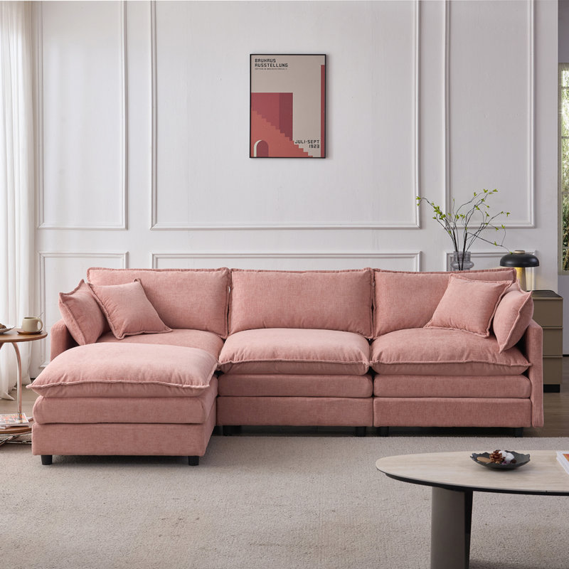 Modular 3 Seater with Ottoman, Pink