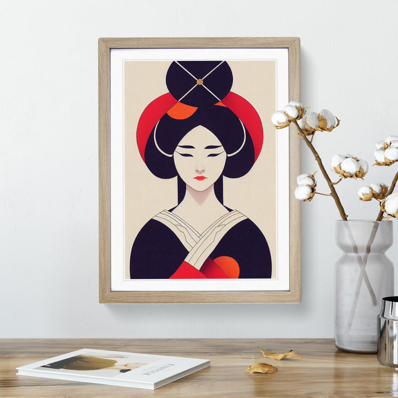 Geisha No.3 - Single Picture Frame Print, 64cm H x 46cm W x 2cm D, Oak