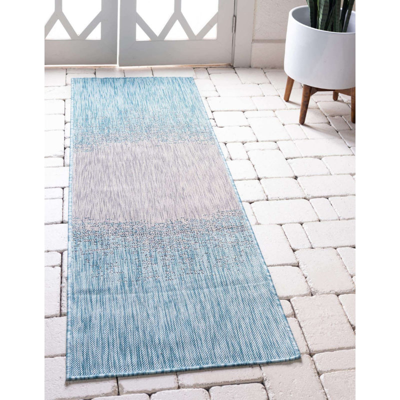 Outdoor Iris Area Rug Ocean Color, Runner 2' x 6'