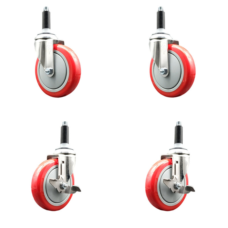 316SS Poly Swivel Expanding Stem Caster Set 2 Brake SCC