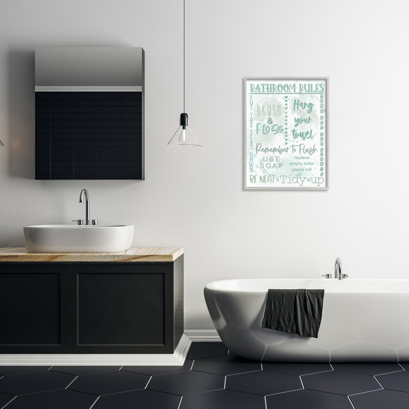 «Green Bathroom Rules» par Matthew Piotrowicz, art textuel, Estampe numérique Farmhouse, H 30 po x l 24 po x P 1,5 po