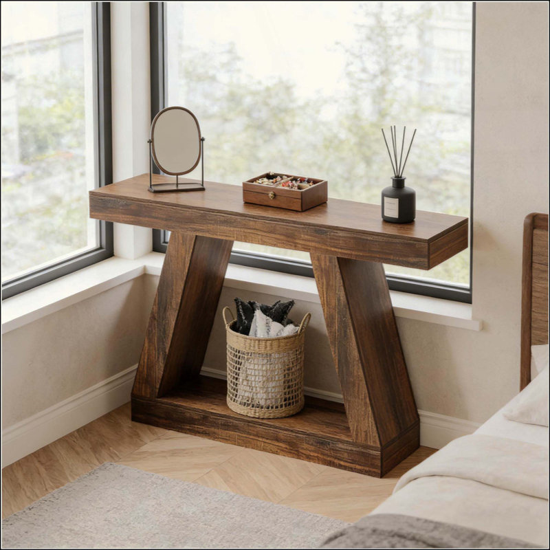 Table de canapé, console, table d'appoint à deux niveaux Vintage, Marron foncé