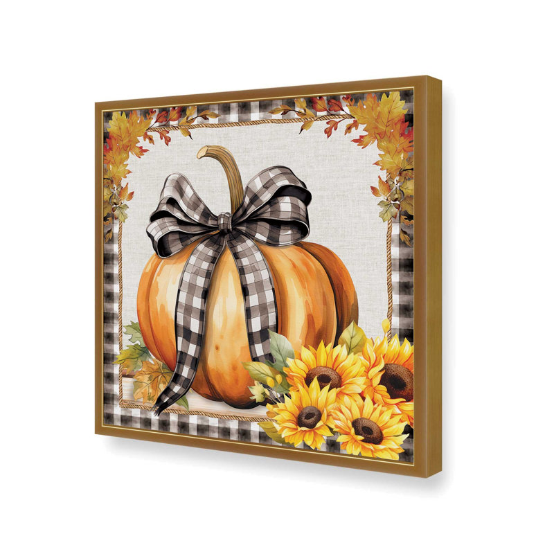 «Fall Ribbon Pumpkin» par Nicole DeCamp, reproduction d'art, L 30 po x H 30 po, Doré, Impression encadrée