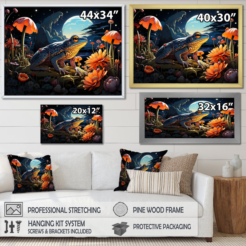 Cosmic Art Frog I - Frogs & Toads, impressions d'art mural, H 34 po x l 44 po x P 1,5 po, Cadre flottant noir
