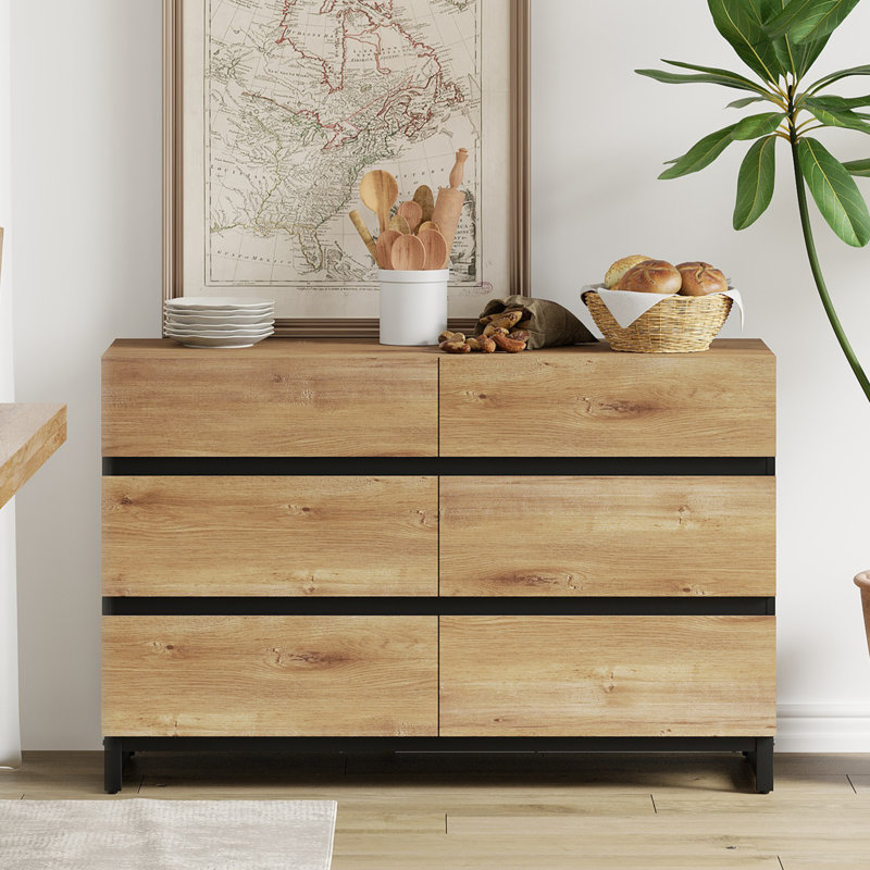 Modern Buffet Sideboards, Sideboard Buffet Cabinet With 6 Drawers And Metal Base, Coffee Bar Storage Cabinet For Kitchen, Buffet Cabinet