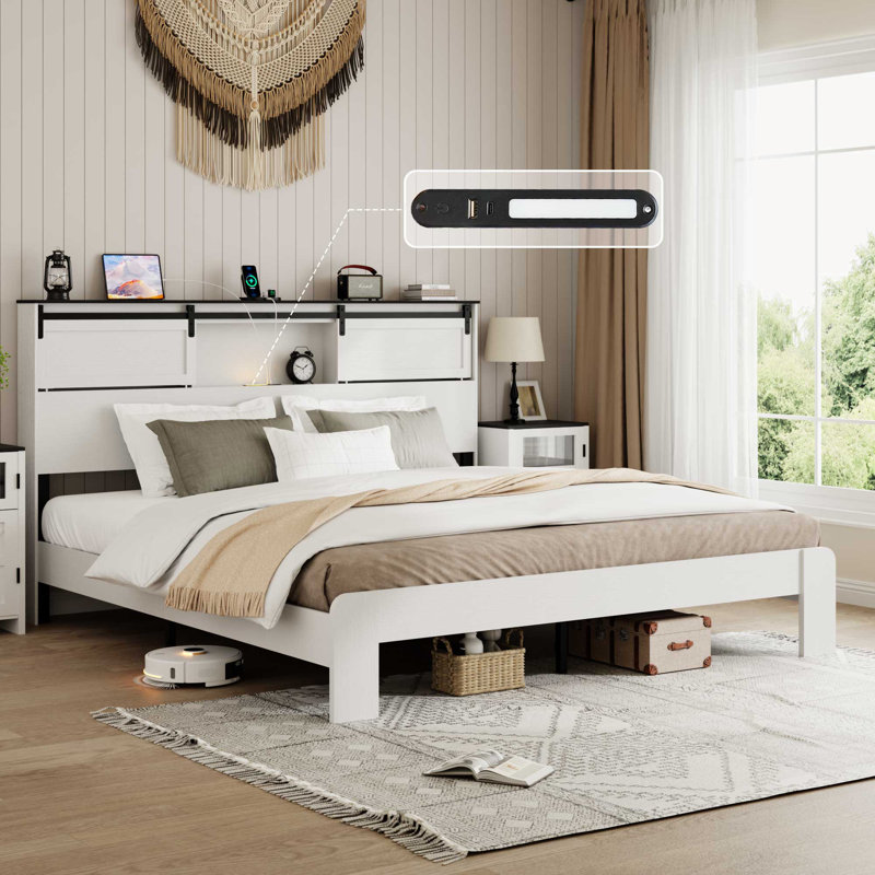 Base de lit en métal avec station de charge, pas besoin de sommier, Grand