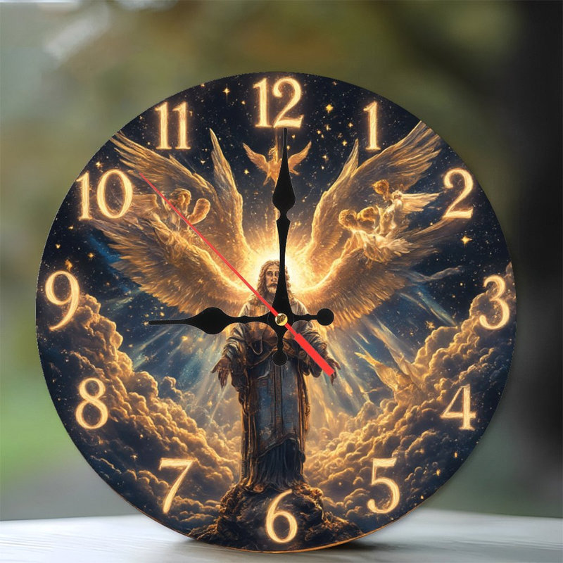 horloge angélique scène céleste ailes dorées