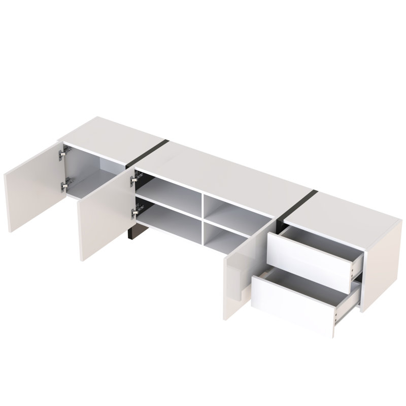 Modern High-gloss Tv Cabinet - Media Unit With Storage, White, 190cm W x 45cm Hx35cm D