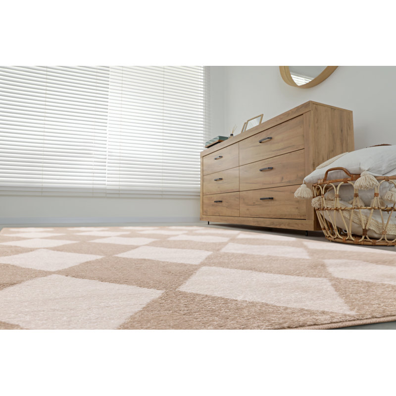 Tapis à carreaux crème et beige Shivaun, Rectangle 7 pi x 10 pi
