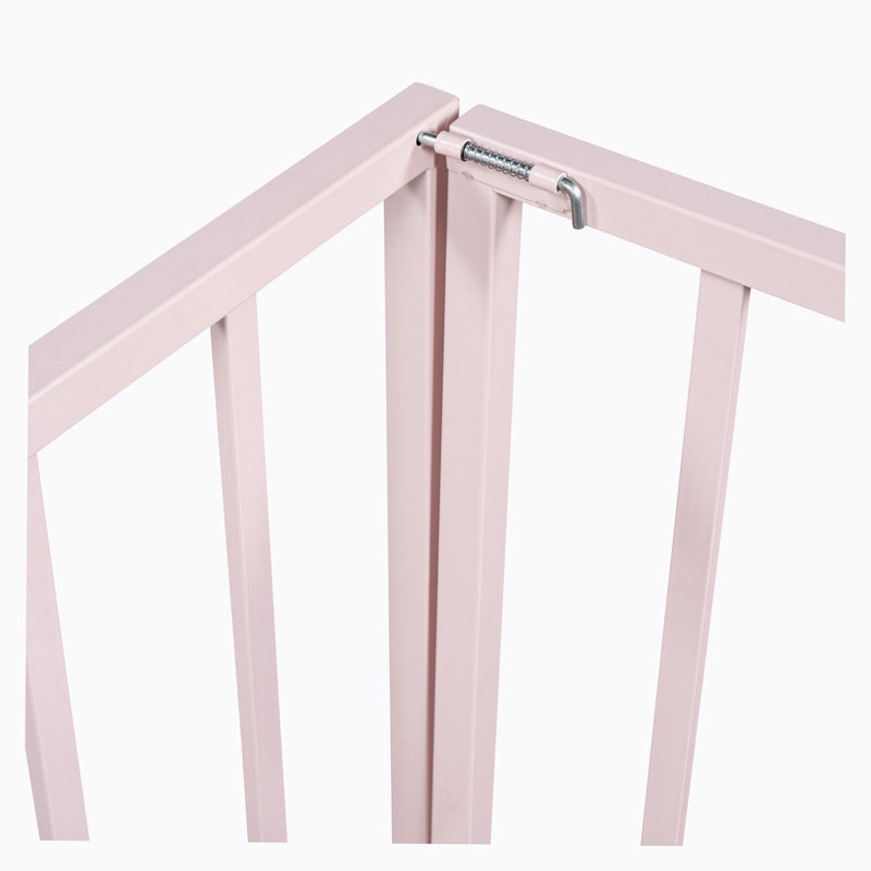 Structure de lit en métal avec clôture et porte, Double, Rose