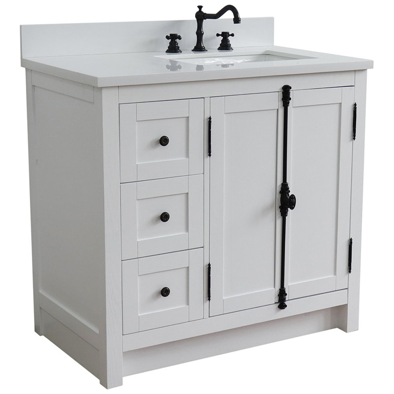 Ensemble de meuble-lavabo simple 37 po Calsbeck, Quartz blanc, Glacier cendré