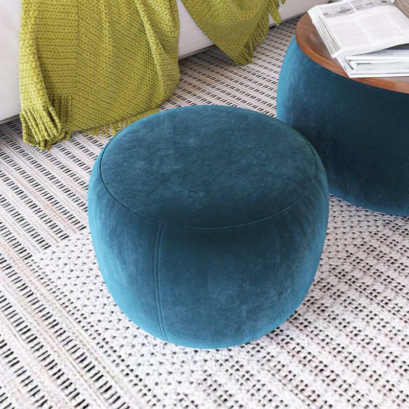 Repose-pieds rond avec rangement, fonction 2 en 1, table de bout avec repose-pieds, Brun, Bleu très foncé