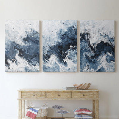Sea and Shore Series XXV III - Ensemble de 3 toiles tendues avec châssis - Prêt à être accroché