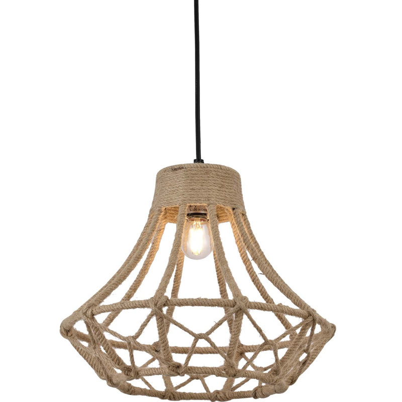 Magan 1-Light Black Geometric Island Pendant Light with Hemp Rope