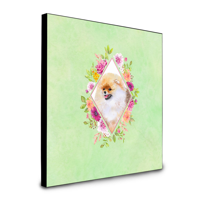 Panneau mural Dollman Flowers, Vert, Loulou de Poméranie beige