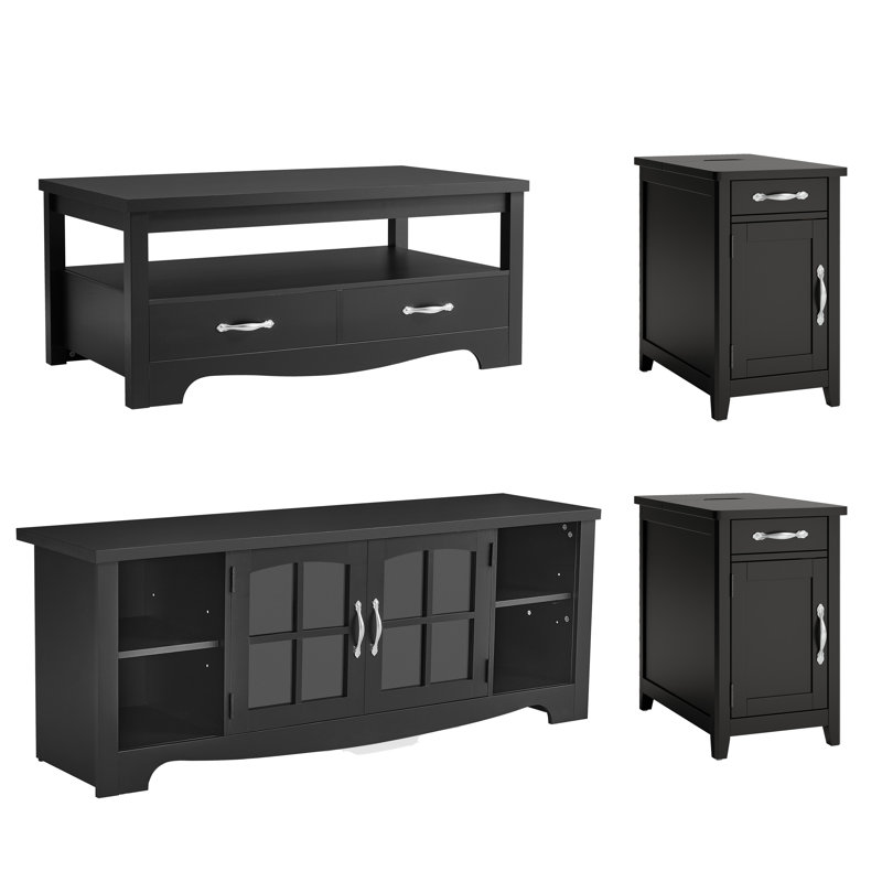 4-Piece Living Room Table Sets, Black