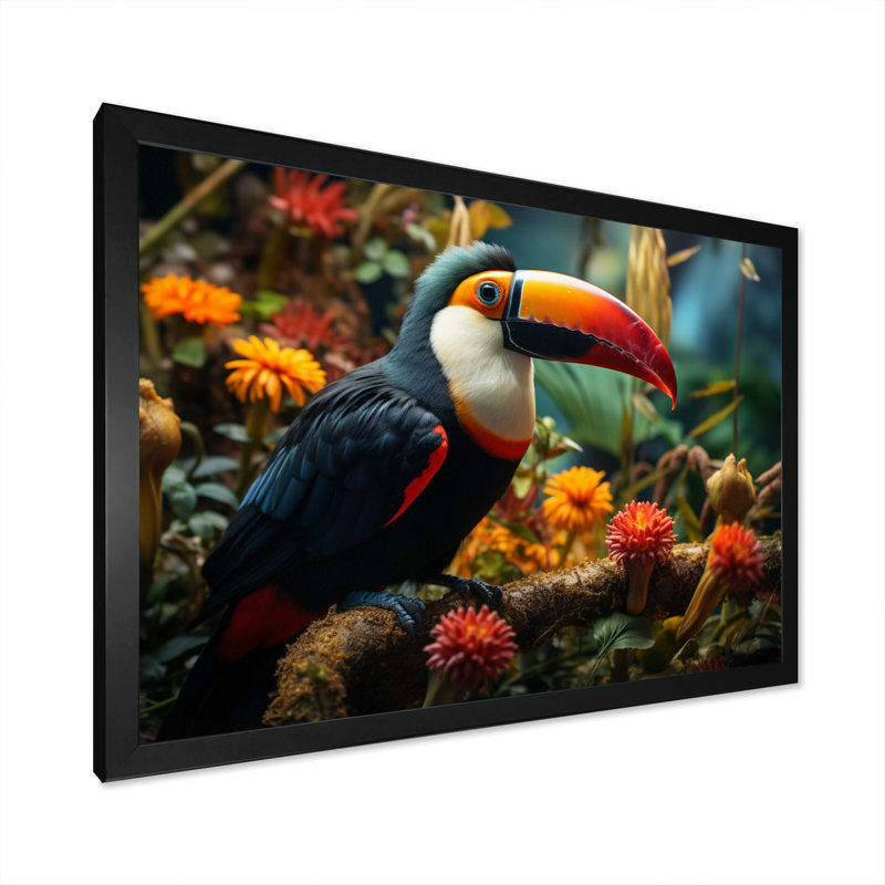 Toco Toucan South America Jungle Symphony I - Animals Wall Decor, H 16 po x l 32 po x P 1 po, Cadre simple noir