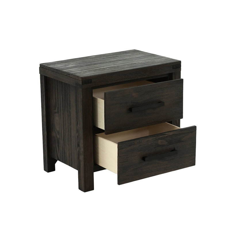 2 tables de chevet pour la chambre à coucher - plateau en bois massif et poignées en métal avec poignées à 2 tiroirs