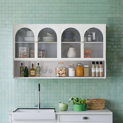 47.25" Four-Door Glass Wall Cabinet Storage