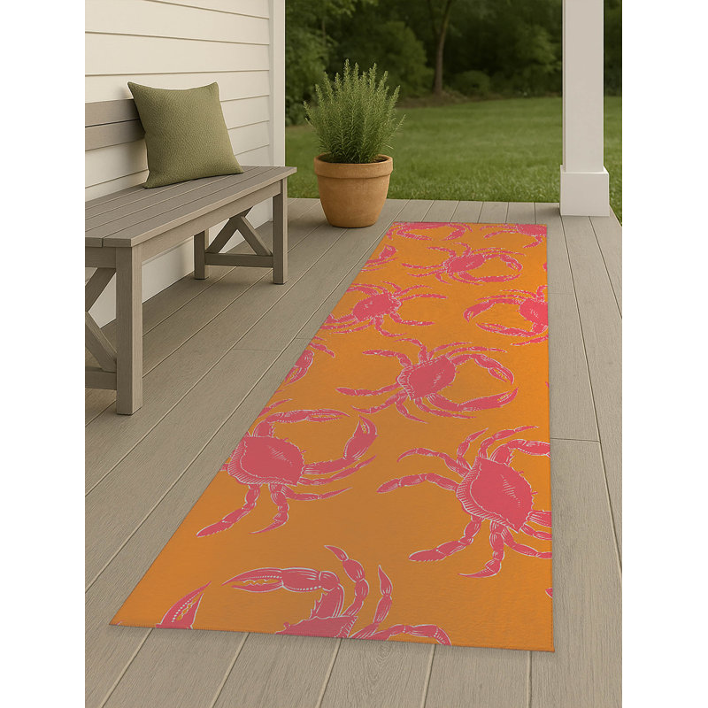 Tapis d'extérieur décoratif Crabby, Orange, Tapis de couloir 2 pi 6 po x 8 pi