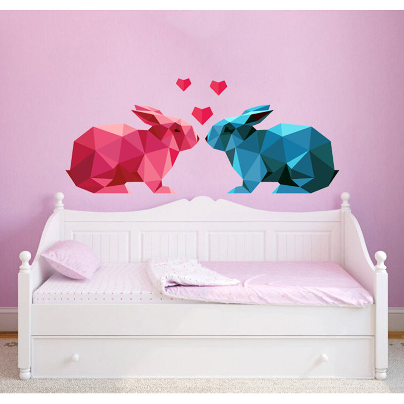 Adhésif décoratif lapins en forme de cœur, H 33 po x l 66 po