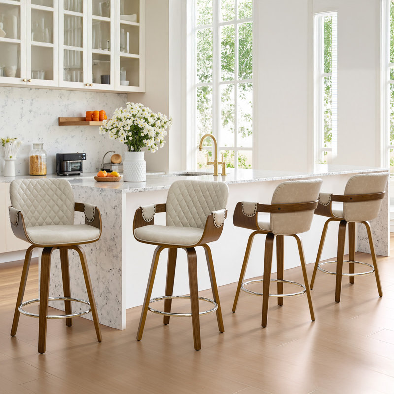 Modern Upholstered Swivel Counter Height Bar Stool, Griege