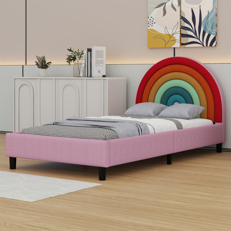 Rainbow Design Upholstered Platform Bed Cute Style Princess Bed